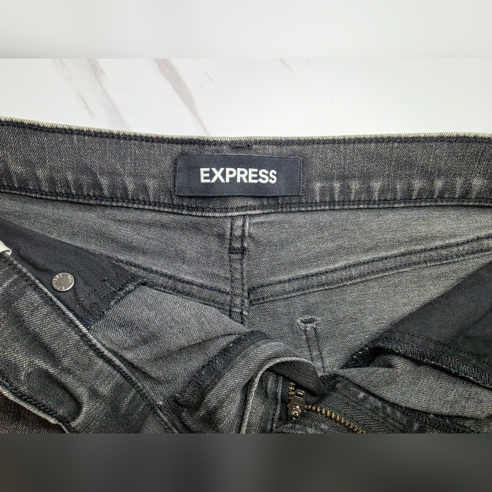Express Charcoal Gray Distressed Denim Shorts | Size 4 - Picture 3 of 4
